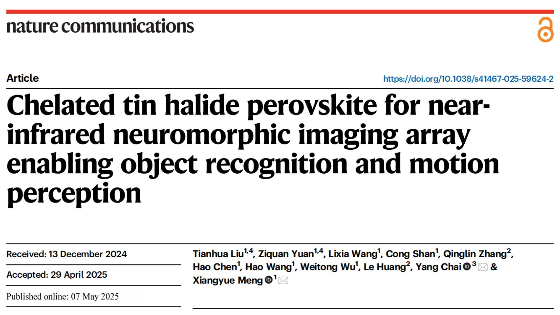 Research Published in Nature Communications: SinceVision Camera Validates New Neuromorphic Imaging Array